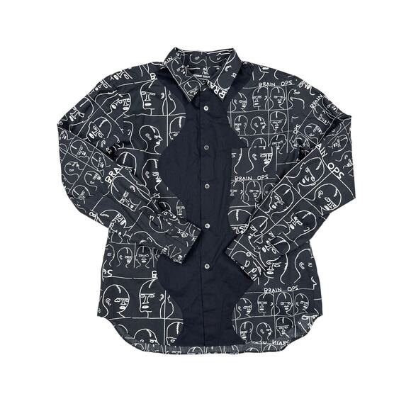 Homme Deux Comme des Garçons - David Shrigley Button Front Dress Shirt in Black - Picture 1 of 5